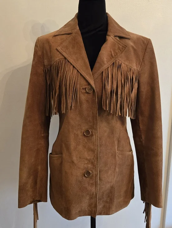 Gallery Vintage Womens Brown Suede Jacket With Fringe Small - Picture 1 of 15